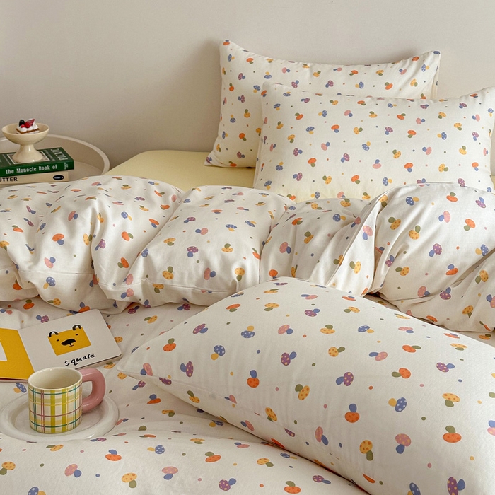 91家纺网 家纺一手货源 找家纺 塞纳 2026新款.全棉有氧双层纱四件套-场景一 彩菇轻语