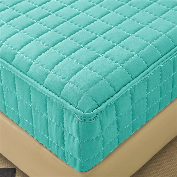 91家纺网 家纺一手货源 找家纺 欧邦 2025新款水洗原棉六面全包夹棉床笠 净水绿