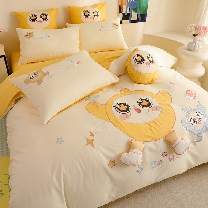 91家纺网 家纺一手货源 找家纺 绒棉世家 2025绒棉世家新款全棉水洗棉贴布绣专版四件套 蛋仔