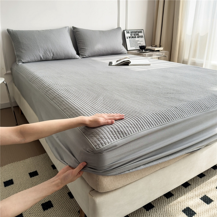 91家纺网 家纺一手货源 找家纺 法芙娜家纺 2025新款全棉40S水洗棉床笠 浅灰