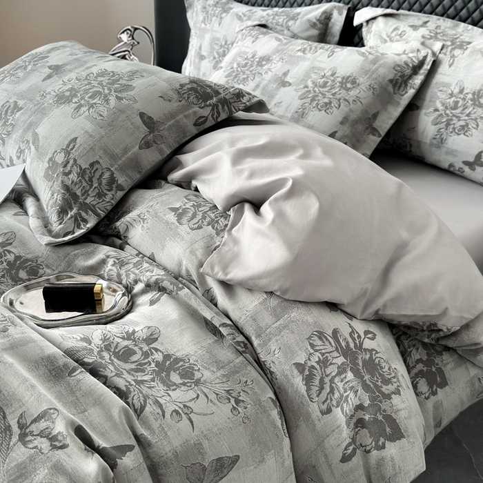 91家纺网 家纺一手货源 找家纺 朵希曼 2025新款轻奢全棉提花系列四件套 知画-灰