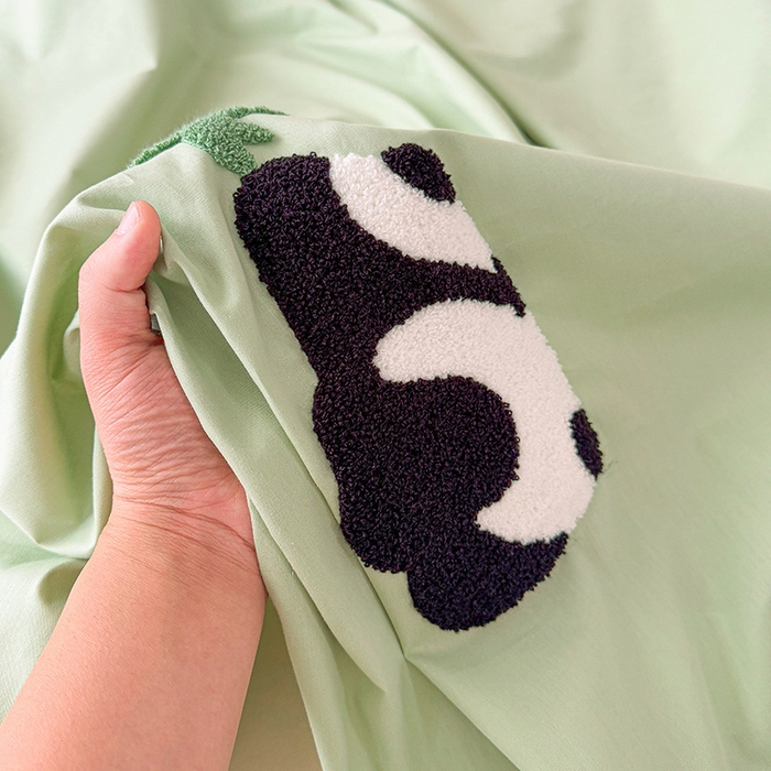 91家纺网 家纺一手货源 找家纺 澳梵家居 2025新款A类全棉毛巾绣床笠 熊猫-绿