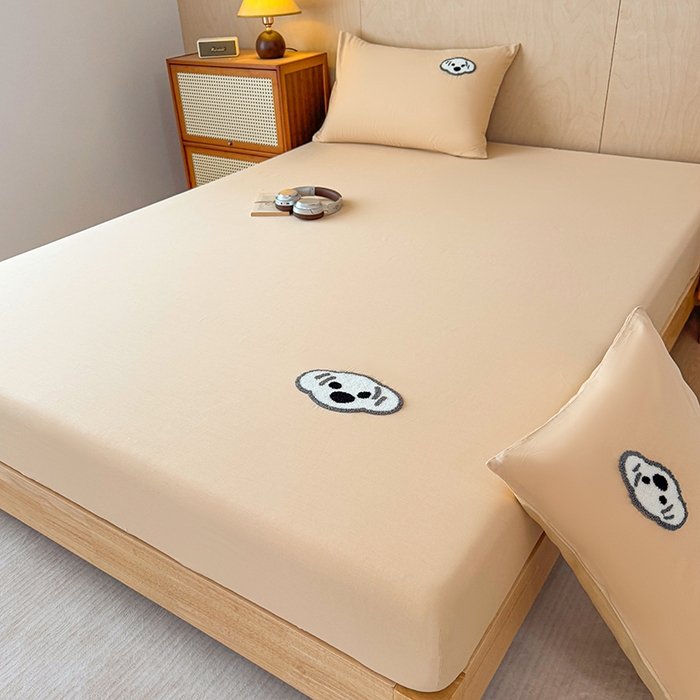 91家纺网 家纺一手货源 找家纺 澳梵家居 2025新款A类全棉毛巾绣床笠 小白-粉玉