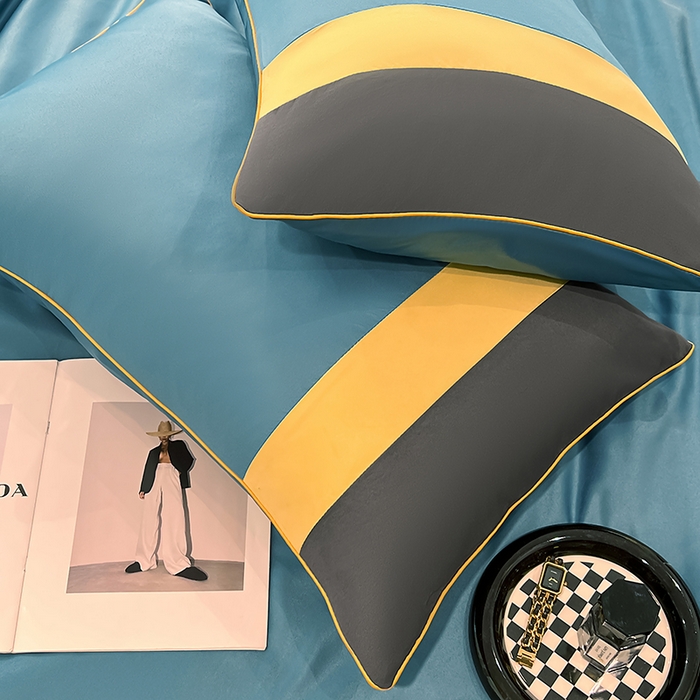 91家纺网 家纺一手货源 找家纺 梦舒羽 2025新款清凉舒适水洗冰丝双拼亮钻夏被四件套 双拼亮钻星空蓝