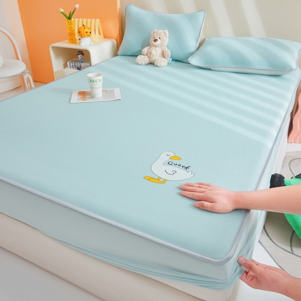 2025春夏新款独家研发太空层凉感鸭冰丝烫画软凉席床笠款 凉感鸭-水绿