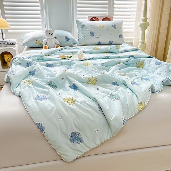 91家纺网 家纺一手货源 找家纺 好梦来家纺（原锦茂家纺） 2025新款印花凉感丝抗菌夏被 叶脉