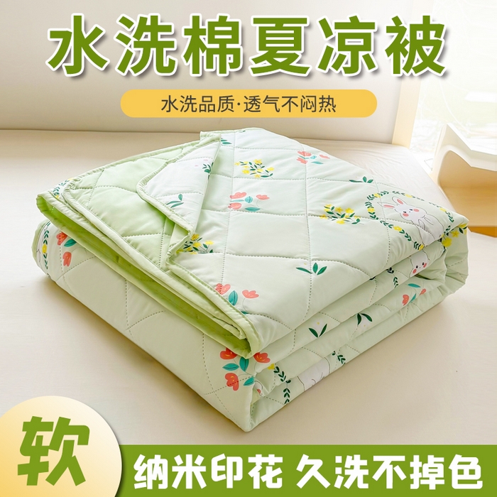 91家纺网 家纺一手货源 找家纺 憨豆家纺 2025新款纳米印花超声波夏被简约可机洗空调被夏凉被礼品被直播跨境 花间小兔