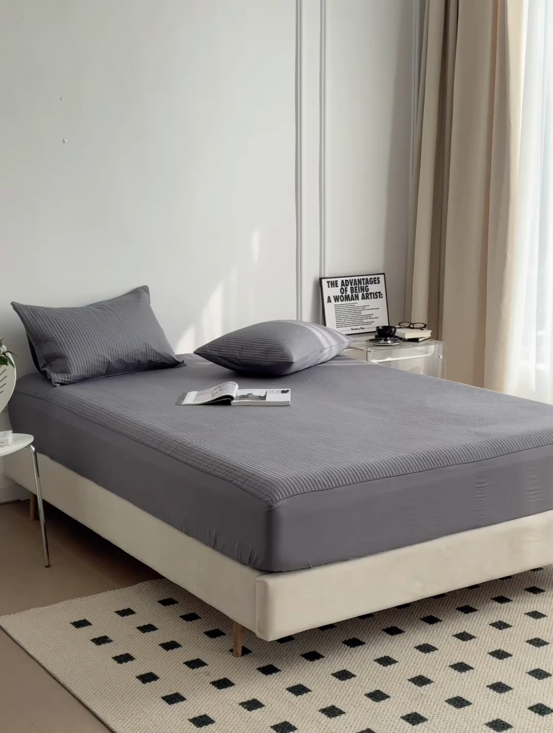 91家纺网 家纺一手货源 找家纺 法芙娜家纺 2025新款全棉40S水洗棉床笠 深灰