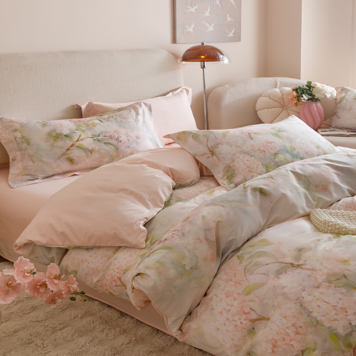 91家纺网 家纺一手货源 找家纺 2025新款【如梦令】红金裸盖棉四件套（标准号 全网控价） 花想容