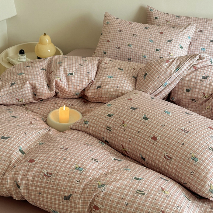 91家纺网 家纺一手货源 找家纺 塞纳 2026新款.全棉有氧双层纱四件套-场景一 追觅-红