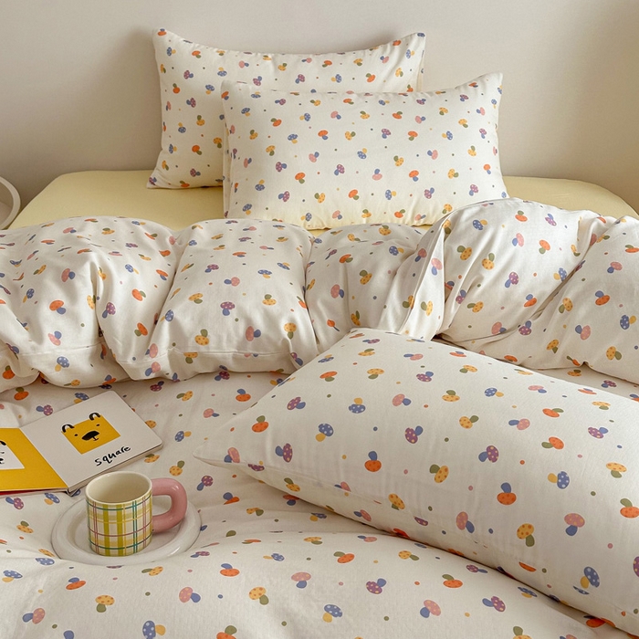 91家纺网 家纺一手货源 找家纺 塞纳 2026新款.全棉有氧双层纱四件套-场景一 彩菇轻语