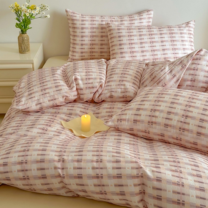 91家纺网 家纺一手货源 找家纺 塞纳 2026新款.全棉有氧双层纱四件套-场景一 云缦-咖