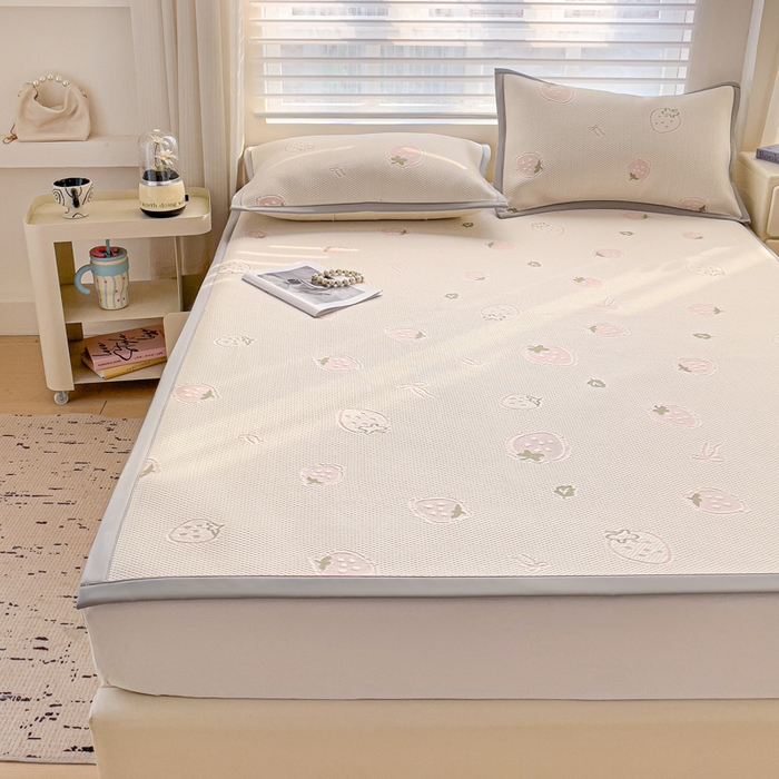 91家纺网 家纺一手货源 找家纺 （总）富馨莱 2025新款A类480克PE凉感凉豆豆凉席三件套和单件平铺款