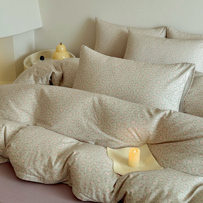 91家纺网 家纺一手货源 找家纺 塞纳 2026新款.全棉有氧双层纱四件套-场景一 宛夏-浅绿