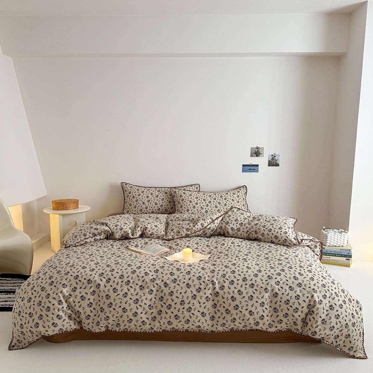 91家纺网 家纺一手货源 找家纺 2025新款春夏新品工艺款全棉双层纱贝壳边四件套 婉墨