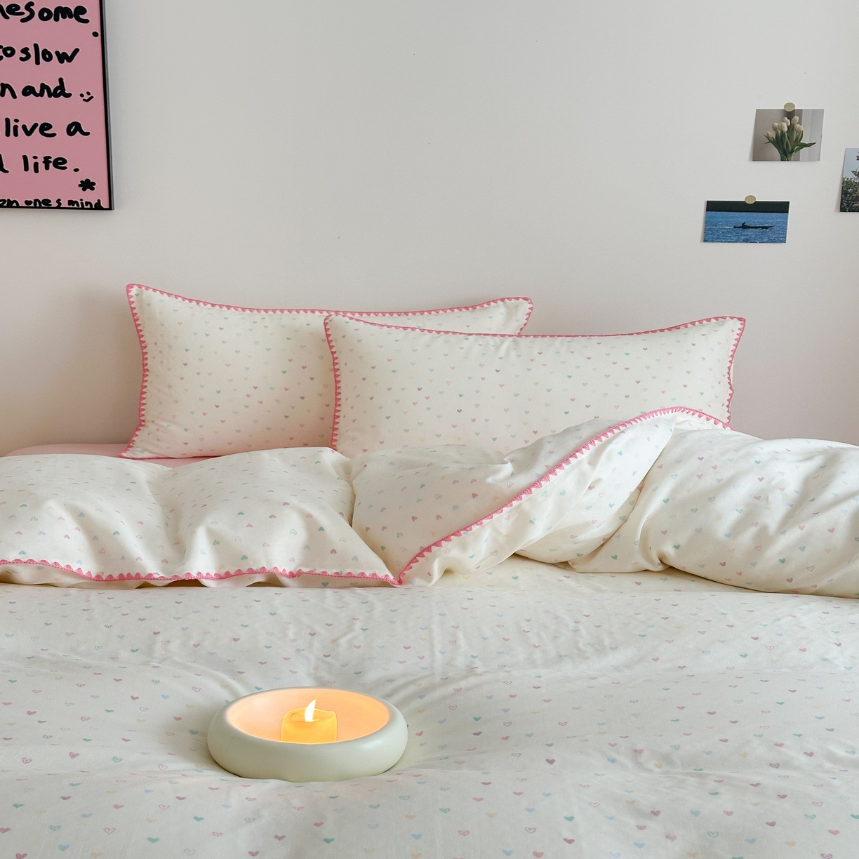 91家纺网 家纺一手货源 找家纺 2025新款工艺款全棉双层纱小清新贝壳边四件套 简爱