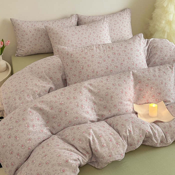 91家纺网 家纺一手货源 找家纺 塞纳 2026新款.全棉有氧双层纱四件套-场景一 醉花颜-浅咖