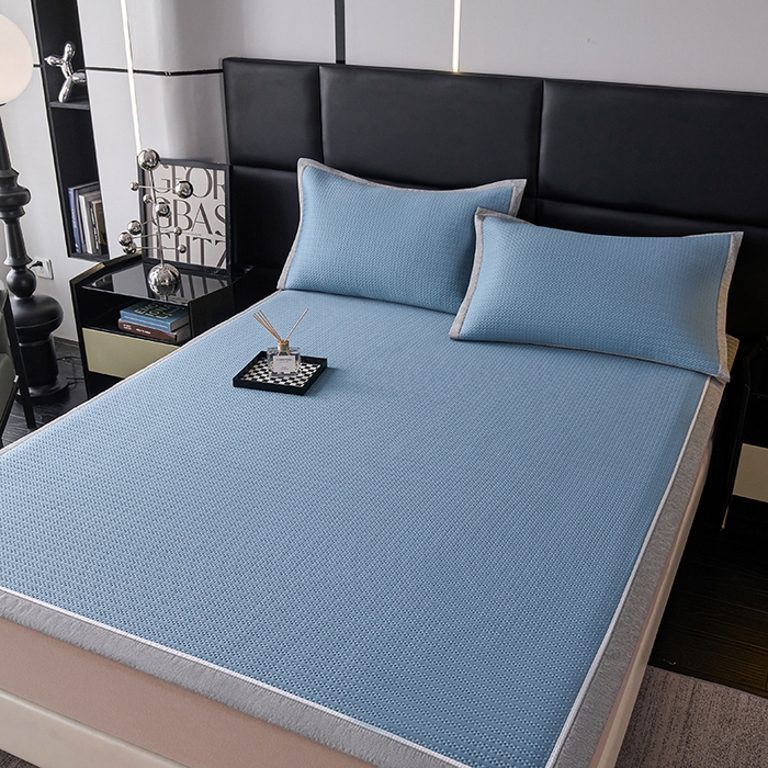 91家纺网 家纺一手货源 找家纺 席之家 2025新款4D冰感泡泡凉席-暮光 暮光-蓝(直角)