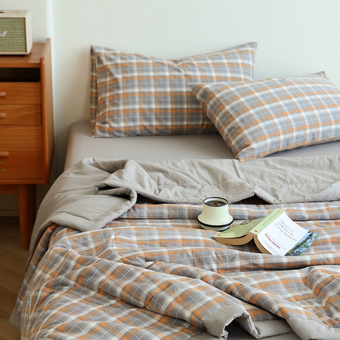 91家纺网 家纺一手货源 找家纺 雯雨家纺 2025新款A类无印风里外全棉纯棉水洗棉新疆棉花夏被夏凉被空调被 南国-灰