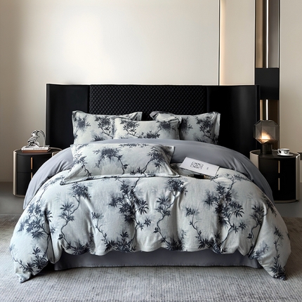 朵希曼 2025新款轻奢全棉提花系列四件套 南枝-蓝