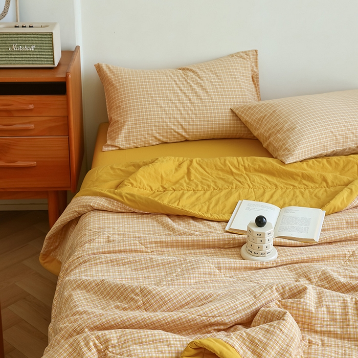 91家纺网 家纺一手货源 找家纺 雯雨家纺 2025新款A类无印风里外全棉纯棉水洗棉新疆棉花夏被夏凉被空调被 静初黄