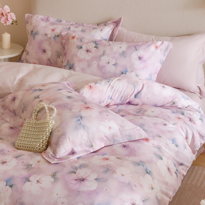 91家纺网 家纺一手货源 找家纺 2025新款全棉纯棉【如梦令】红金裸盖棉四件套【标准号全网控价（折后券后）不低于199元】 紫丁香