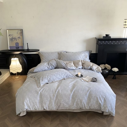 玉宇阁2025新款100S色织天丝棉大提花四件套-星海 星海香槟米灰