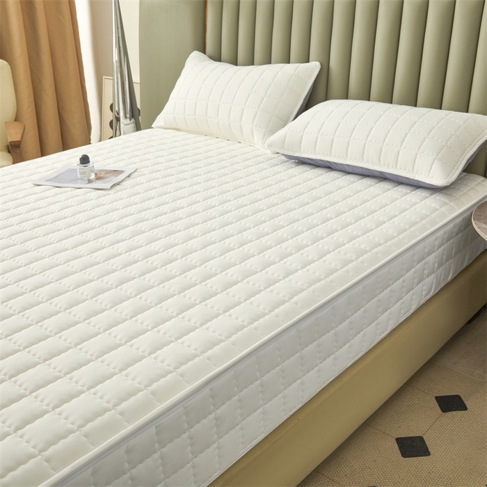 91家纺网 家纺一手货源 找家纺 欧邦 2025新款水洗原棉六面全包夹棉床笠 本白