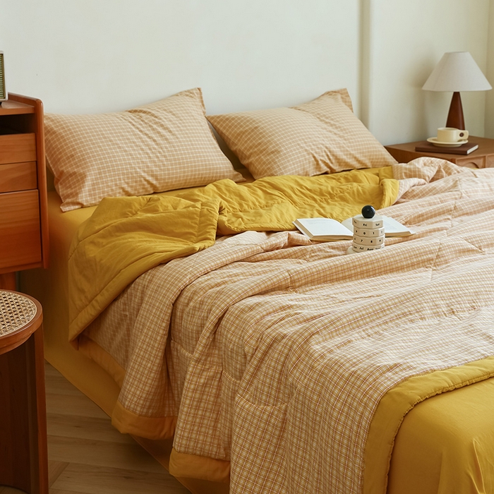 91家纺网 家纺一手货源 找家纺 雯雨家纺 2025新款A类无印风里外全棉纯棉水洗棉新疆棉花夏被夏凉被空调被 静初黄