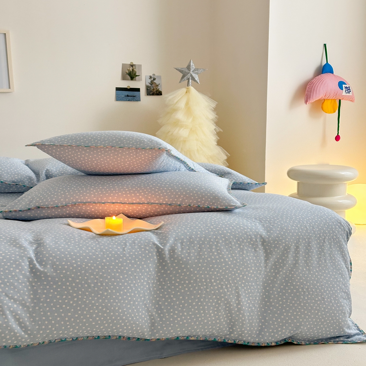 91家纺网 家纺一手货源 找家纺 2025新款春夏新品工艺款全棉双层纱贝壳边四件套 觅夏