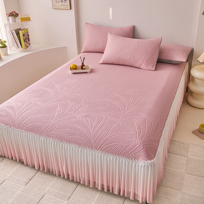 91家纺网 家纺一手货源 找家纺 （总）席之家 2025新款3D冰感床裙渐变色凉席-叶叶生歌