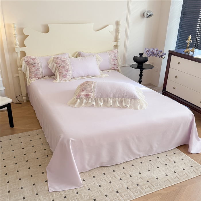 91家纺网 家纺一手货源 找家纺 富盛家纺 2025新款水洗亲肤棉雪纺印绣工艺四件套公主风四件套巴黎春天系列 巴黎春天-紫