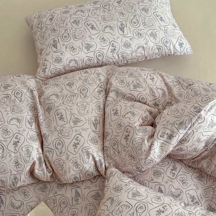 91家纺网 家纺一手货源 找家纺 塞纳 2026新款.全棉有氧双层纱四件套-场景一 浪漫主义-灰