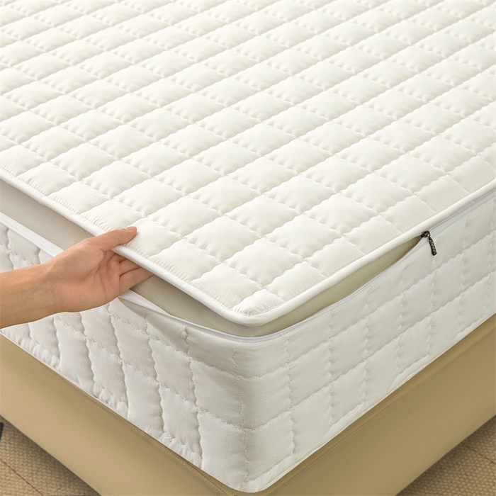 91家纺网 家纺一手货源 找家纺 欧邦 2025新款水洗原棉六面全包夹棉床笠 本白