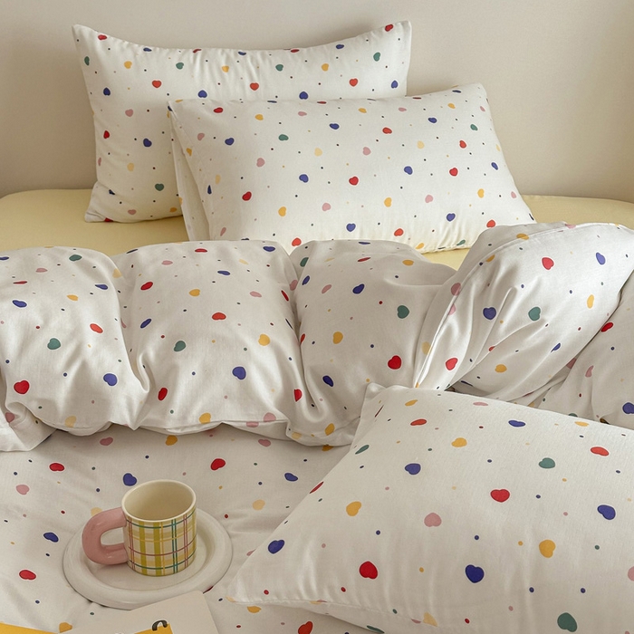 91家纺网 家纺一手货源 找家纺 塞纳 2026新款.全棉有氧双层纱四件套-场景一 心心相印