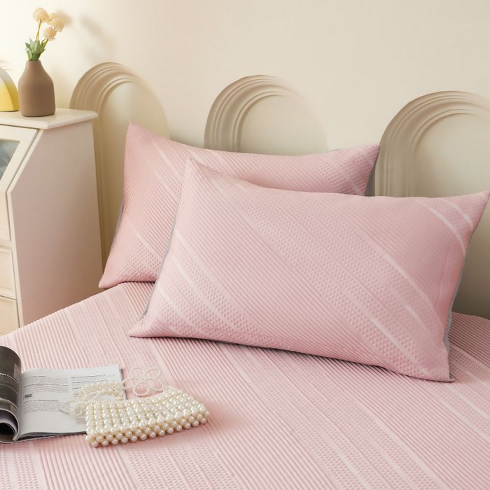 91家纺网 家纺一手货源 找家纺 2025新款亲肤流星雨冰丝席床裙 粉色