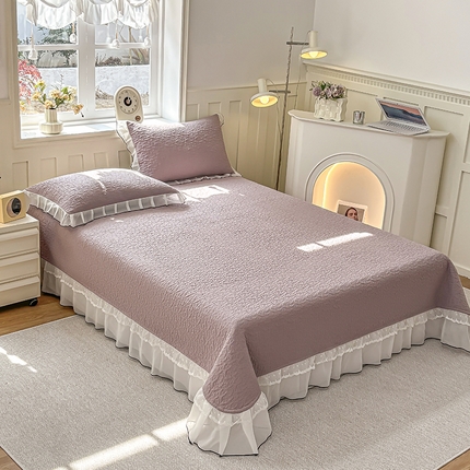 91家纺网 家纺一手货源 找家纺 （总）金艾草 发2025新款亲肤舒适纯色泡泡棉韩版韩版床盖三件套