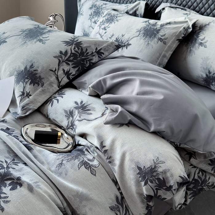 91家纺网 家纺一手货源 找家纺 朵希曼 2025新款轻奢全棉提花系列四件套 南枝-蓝