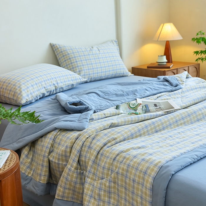 91家纺网 家纺一手货源 找家纺 雯雨家纺 2025新款A类无印风里外全棉纯棉水洗棉新疆棉花夏被夏凉被空调被 米粒黄