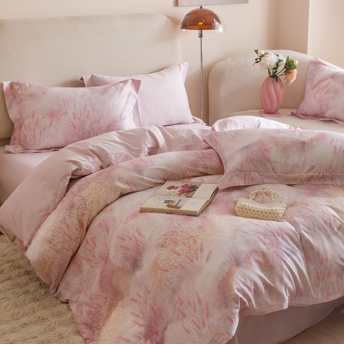 91家纺网 家纺一手货源 找家纺 2025新款全棉纯棉【如梦令】红金裸盖棉四件套【标准号全网控价（折后券后）不低于199元】 花想容