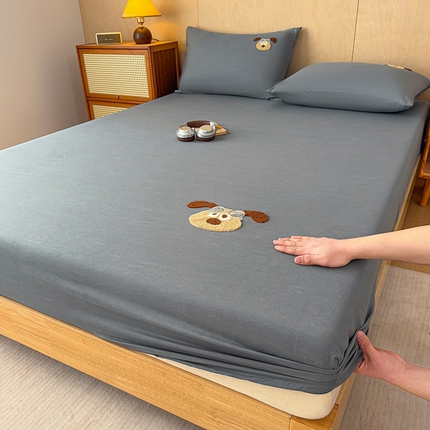 澳梵家居 2025新款A类全棉毛巾绣床笠 飞天小狗-灰色