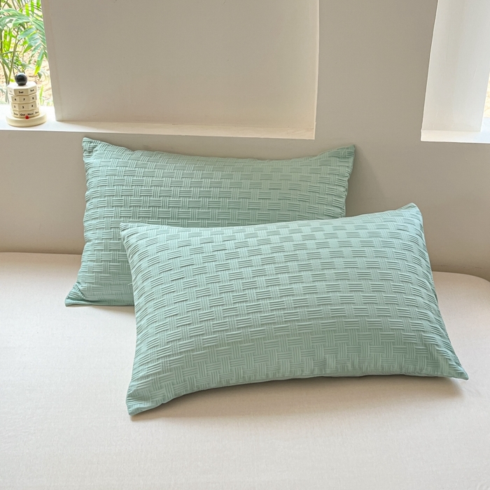 91家纺网 家纺一手货源 找家纺 欧邦 2025新款华夫格水洗棉夏被 绿＋粉