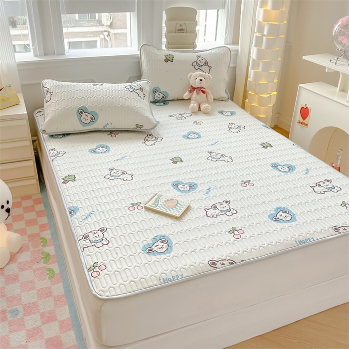 91家纺网 家纺一手货源 找家纺 慕尚家纺 2025新款小清新凉感丝乳胶席 淘气狗