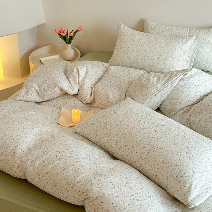 91家纺网 家纺一手货源 找家纺 塞纳 2026新款.全棉有氧双层纱四件套-场景一 柠语-绿