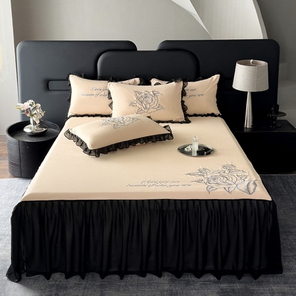 豪美鑫 2025新款赫本风亲肤棉花边单床裙 赫本风床裙-米咖