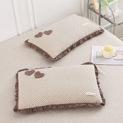 91家纺网 家纺一手货源 找家纺 珍贝家纺 2025新款A类全棉双层纱荞麦枕-心心相印 心心相印--棕色