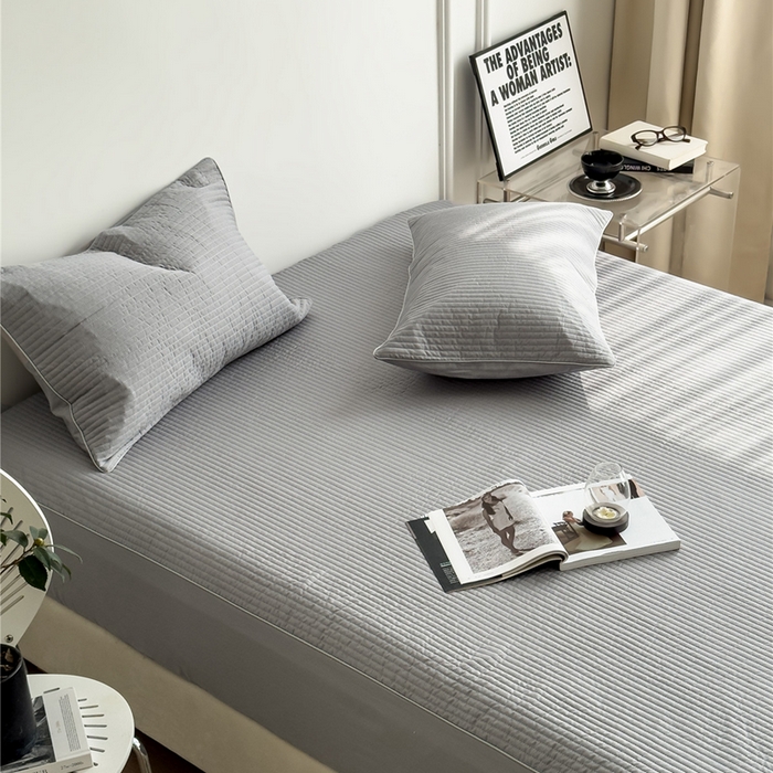 91家纺网 家纺一手货源 找家纺 法芙娜家纺 2025新款全棉40S水洗棉床笠 浅灰