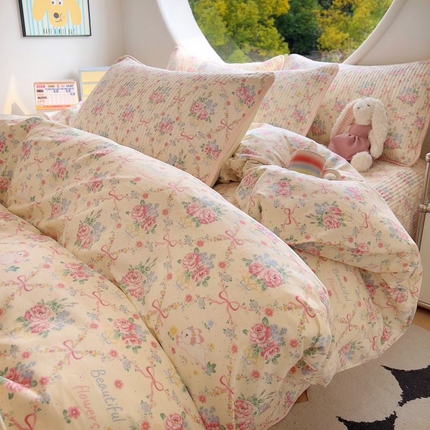 91家纺网 家纺一手货源 找家纺 （总）昊川家纺 2025新款时尚印花全棉床盖单被套四件套学生床盖套件