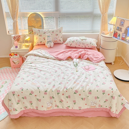 一加一 2025新款A棉B水洗棉大豆夏被四件套 郁金花兔