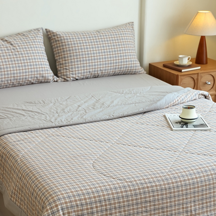 91家纺网 家纺一手货源 找家纺 雯雨家纺 2025新款A类无印风里外全棉纯棉水洗棉新疆棉花夏被夏凉被空调被 米粒咖